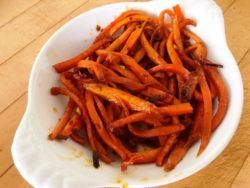 carrots roasted with harissa and maple syrup