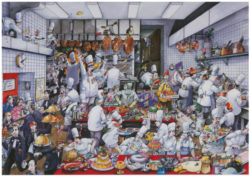 Blachon poster of Chaos In The Kitchen, Horses Doover (hors d'oeuvres)