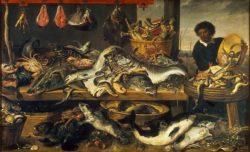 Italian Renaissance painting of a fish market