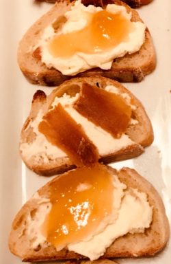 homemade ricotta & honey or bottarga on baguette Horses Doover (hors d'oeuvres) Contest Winner for 2019