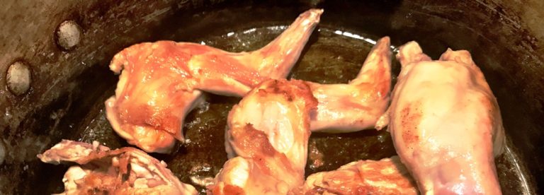saute rabbit for final dish of Rabbit With Prunes