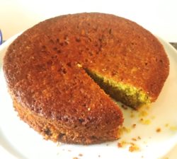 Diana Henry pistachio lemon bread crumb cake in KD kitchen