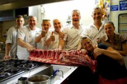 Italian locals posing with a no-roast roast beef