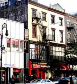 Aarchival photo of 666 6th Ave, NYC of Bazar Franciais with roof top iron plaque "Charles Ruegger 1929" copper cookware made in usa