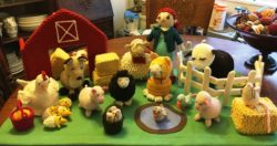 Charlene Sinkin's knitted farm made during 2020m'covid 19 lockdown in the US,  canning & preserving foods