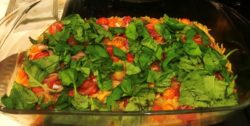 Green roasting tin orzo and tomatoes made in KD kitchen