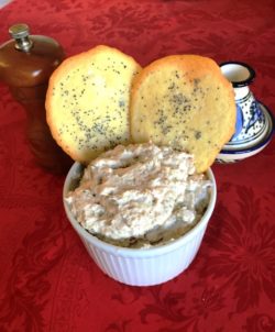 smoked trout dip with cornmeal cheddar crackers, hors d'oeuvers