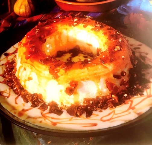 Mexican Floating Island With Kahlua Custard Sauce u0026 Sesame Pumpkin Seed Brittle