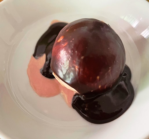 Sour cherry Gelato with Bittersweet Chocolate Cherry Sauce