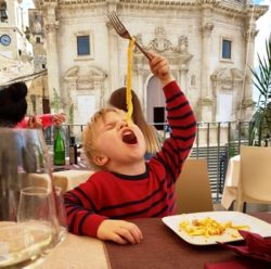 Theo and spaghetti in Sicily