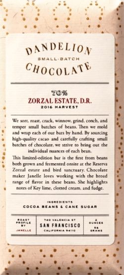 Dandelion Zoral Chocolate Bar from their website