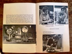 Inside Julia Child book with partial batterie de cuisine