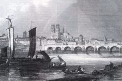 Engraving of cargo barges on the Loire at Rleans