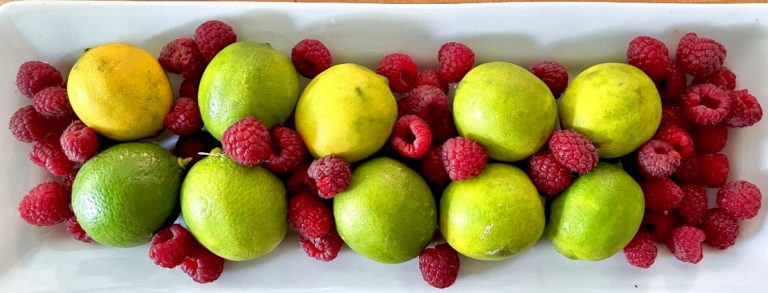 raspberries and limes