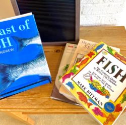 Fish cookbook library at Mas Seafood