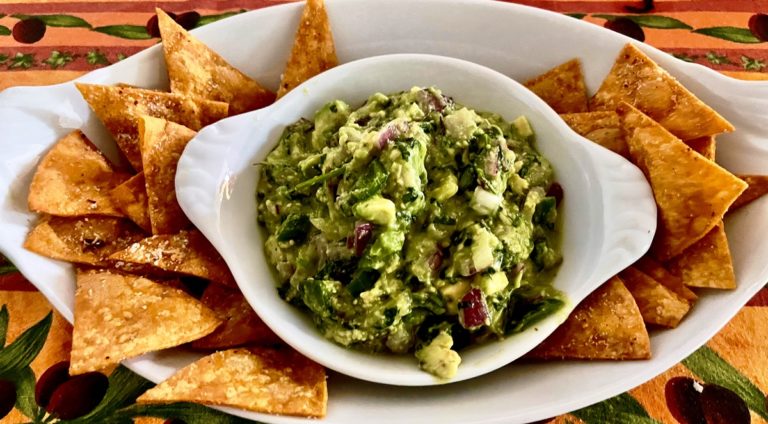 guaaamole and homemade tortilla chips