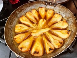 Poires Josephine finished in the KD kitchen. One of our favorite pear desserts recipes.