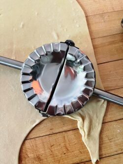 cutting pierogie dough with Kuchenprofit ravioli cutter
