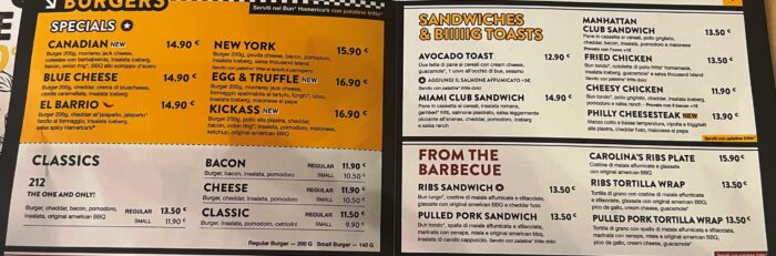 Hamerica menu, big shot, by Nancy Pollard