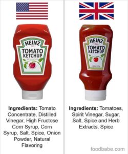 foodbabe.com image of different Heinz ketchup in US and EU
