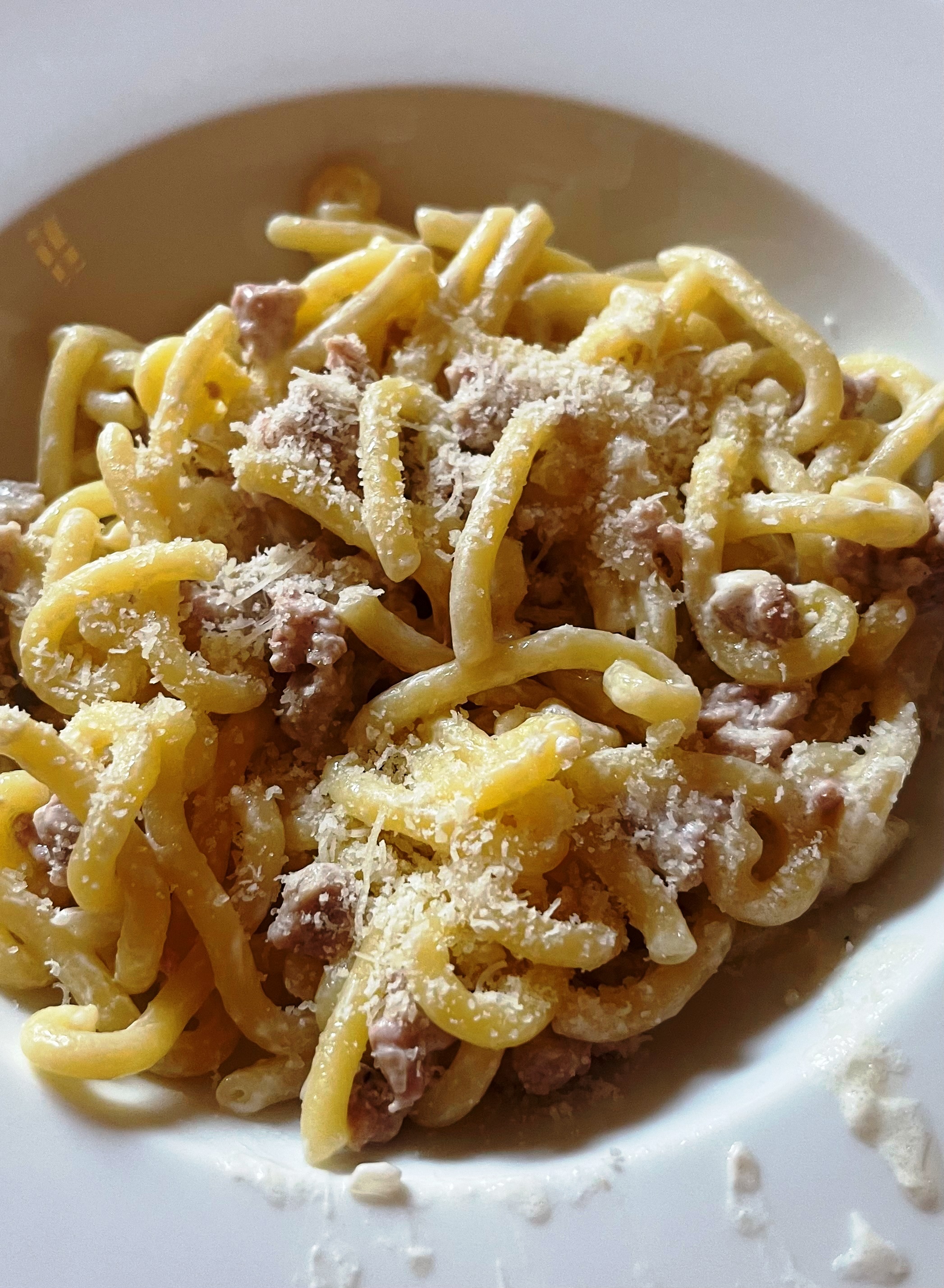 Gramigna Pasta with Sausage and Cream