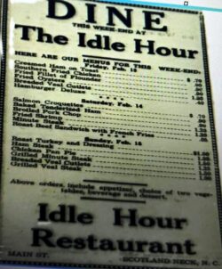 Menu from the Idle Hour restaurant, Facebook page image by Douglas Pickette