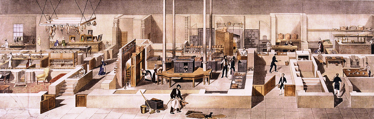 Historic view of the Reform Club kitchen associated with Alexis Soyer, source: Wikipedia